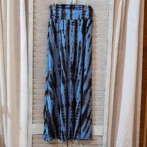 Signature Studio Dark Brown and Blue Tye Dye Maxi Skirt Bandeau Waist